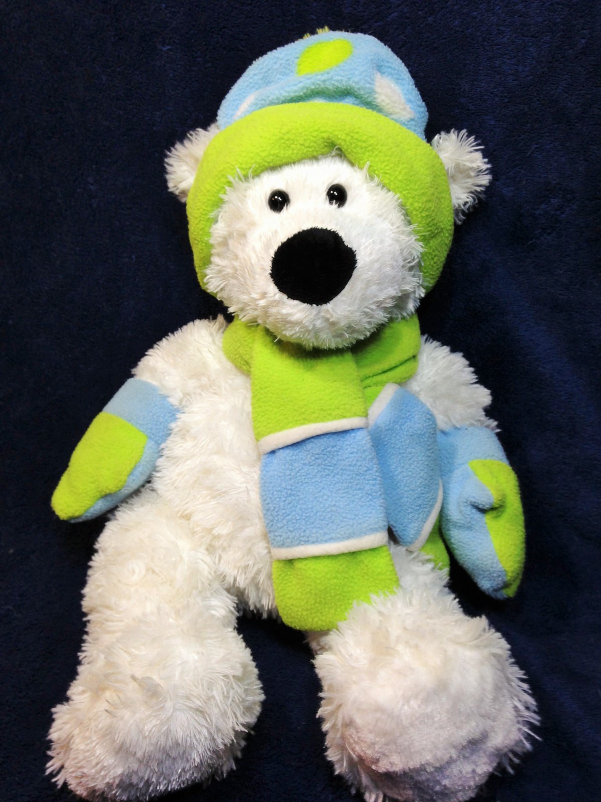 Hugfun White Teddy Bear Stuffed Plush Green Plaid Scarf Gloves 17