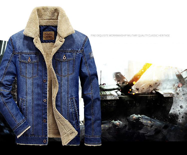 Image of Mens Thicken Fur Lining Winter Warm Denim Jacket Suit Coat Parka Outwear