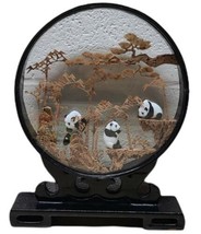 Vintage San You Chinese Cork Carving Sculpture in Glass Case - Panda - 8x3x6.5"
