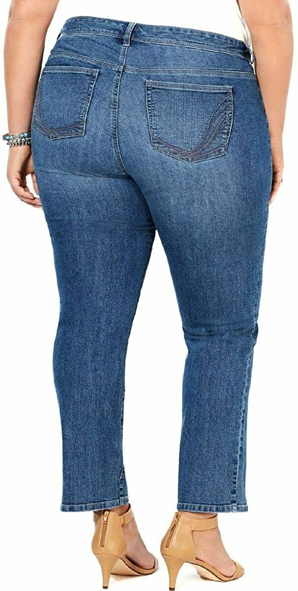 Style & Co. Women Straight Leg Jeans Blue Denim High Rise Size Plus NEW ...