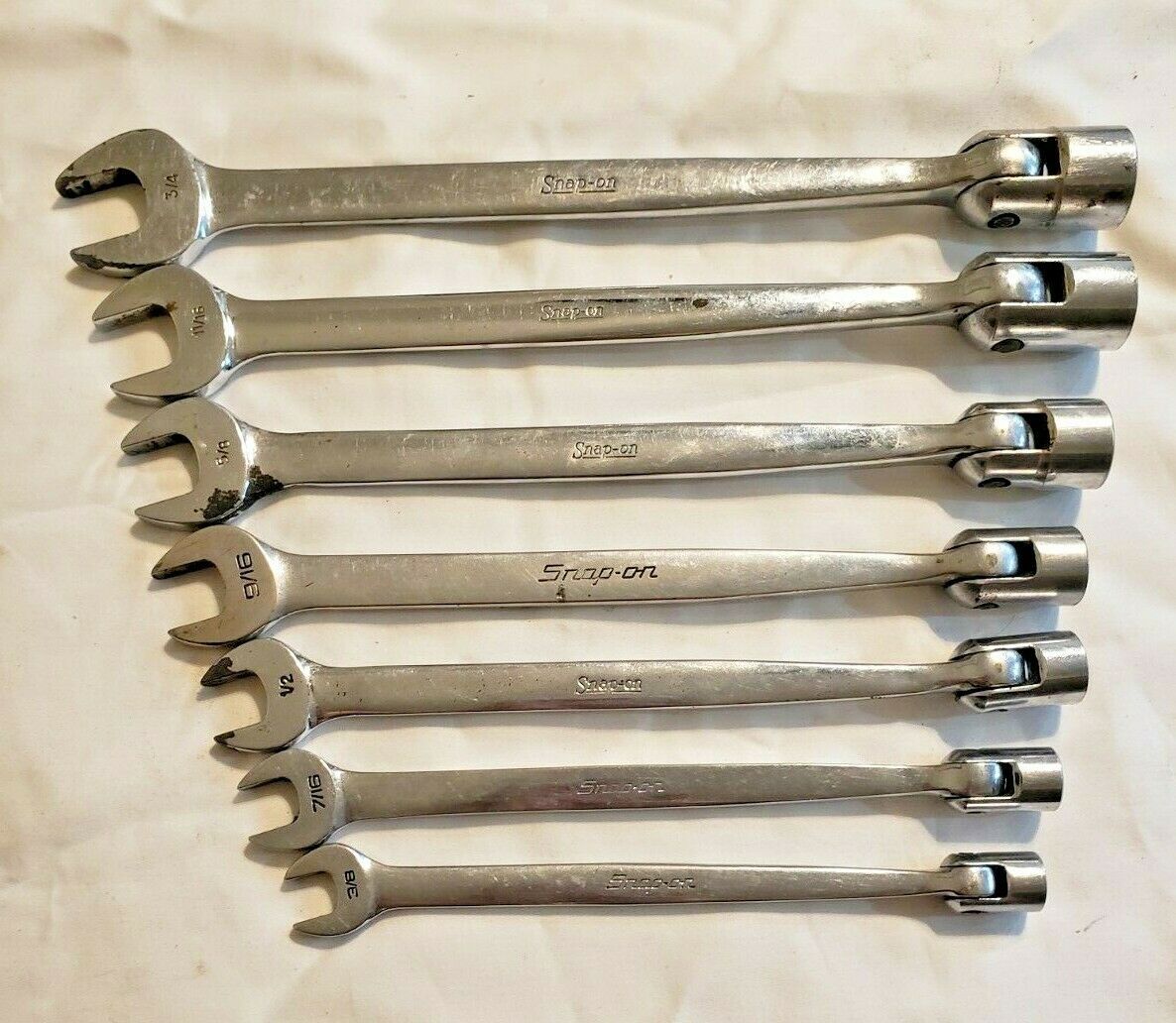 SnapOn 7 pc 12Pt SAE FlexHead/ OpenEnd Combination Wrench Set