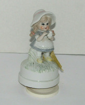 Vintage Porcelain Girl With a Bird Music Box &quot;It&#39;s a Small World&quot; - $24.73