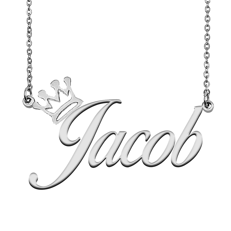 Jacob Name Necklace Tag with Crown for 