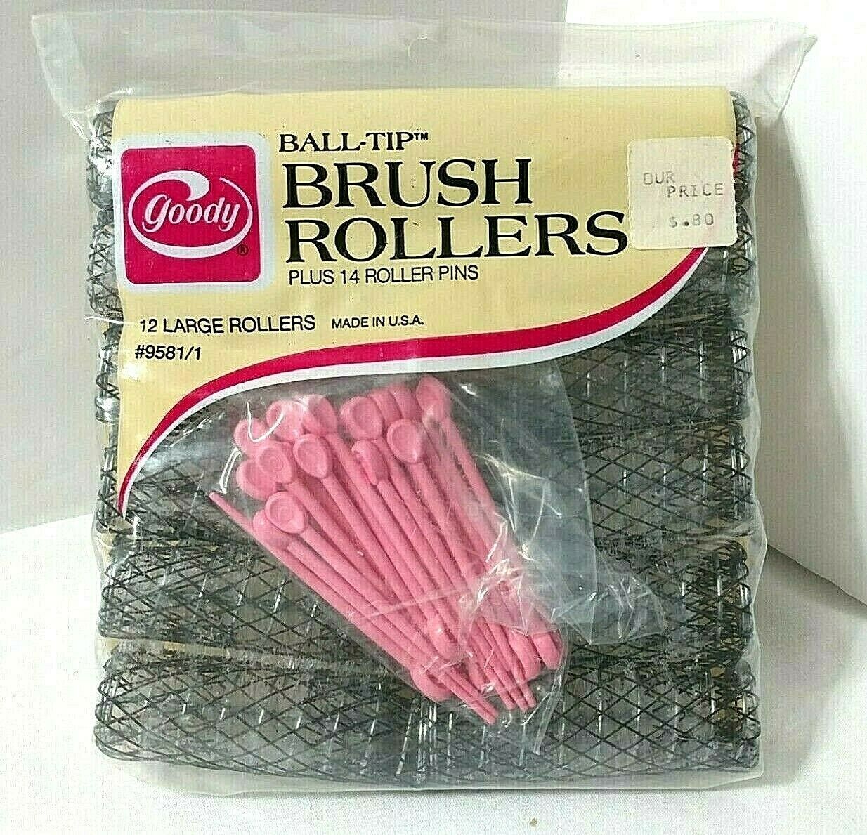Vintage Goody Ball Tip 12 Brush Rollers Wire Hair Curlers 14 Large Pins New Open Rollers, Curlers