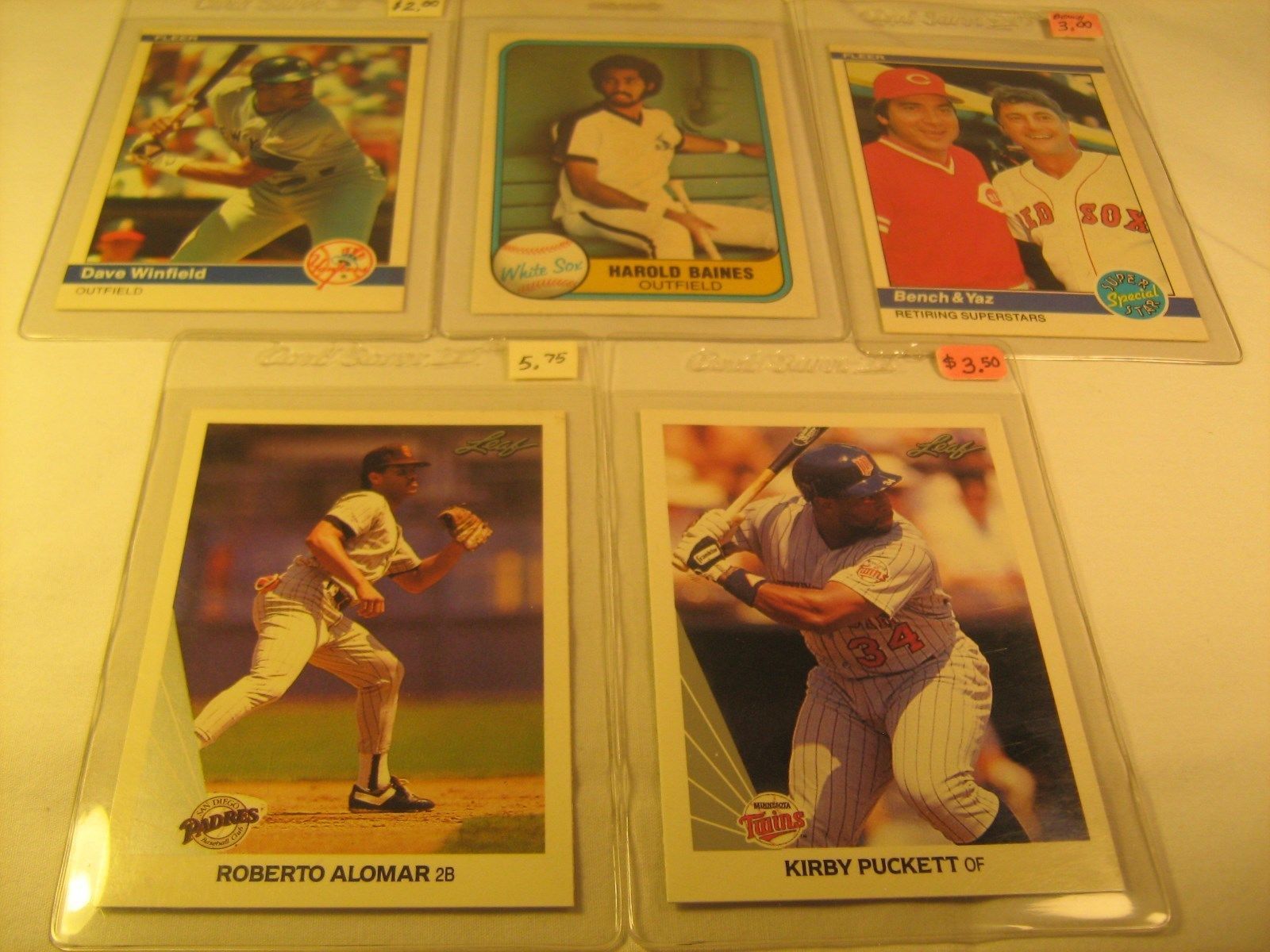 Lot of 5 MLB Cards BENCH Winfield BAINES Alomar PUCKETT Fleer LEAF