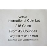 International Coin Lot, Vintage Coin Collection, 215 Coins from 42 Count... - $89.95