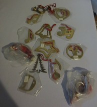 13 Vintage Brass ornaments trumpet bell star heart notes and more - $18.00