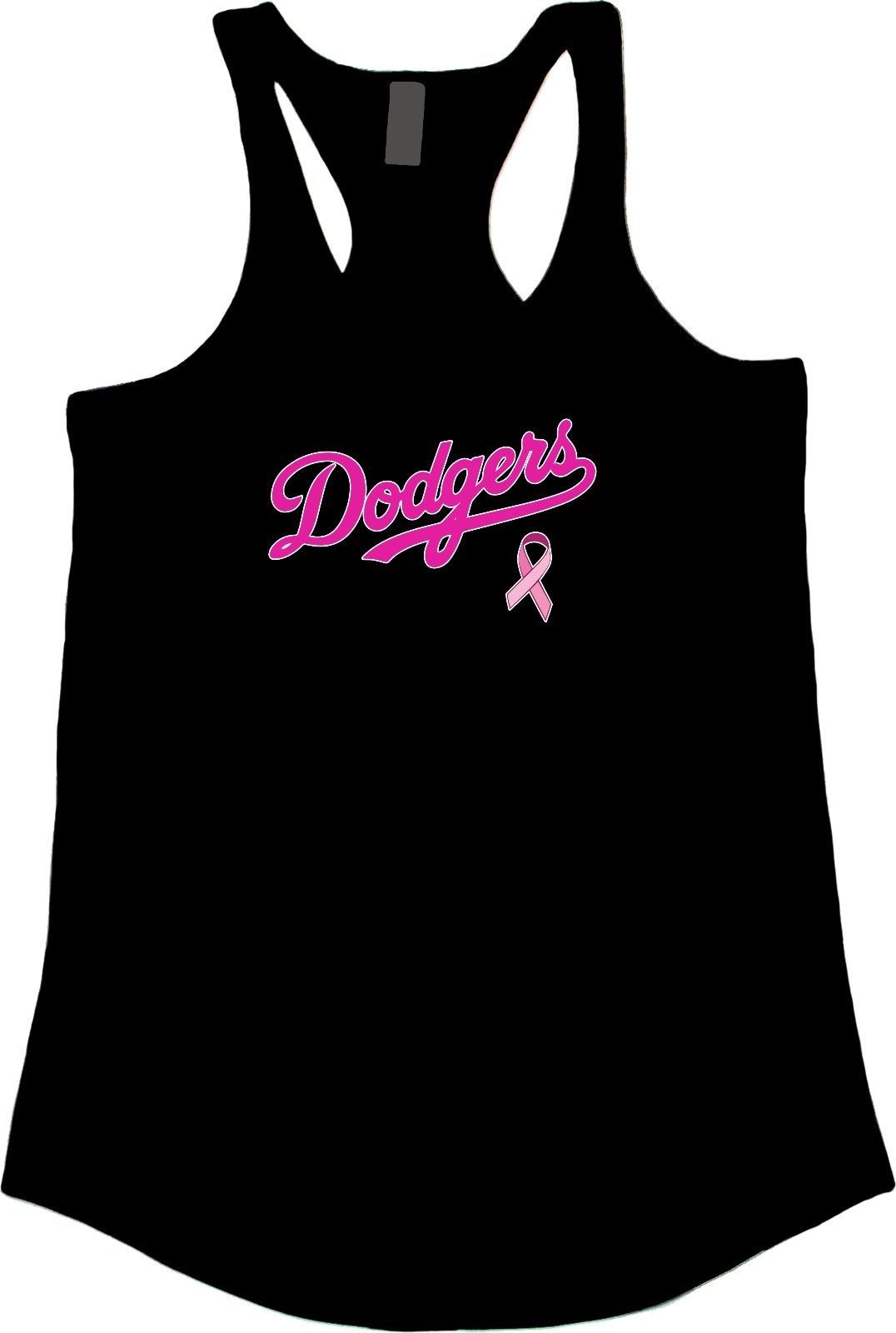 Los Angeles Dodgers Cancer Awareness Ladies/Women's Scallop Bottom Tank Tops