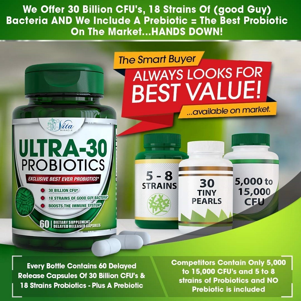 Ultra-30 Probiotics 30 Billion CFU - 18 Strains Probiotic with ...