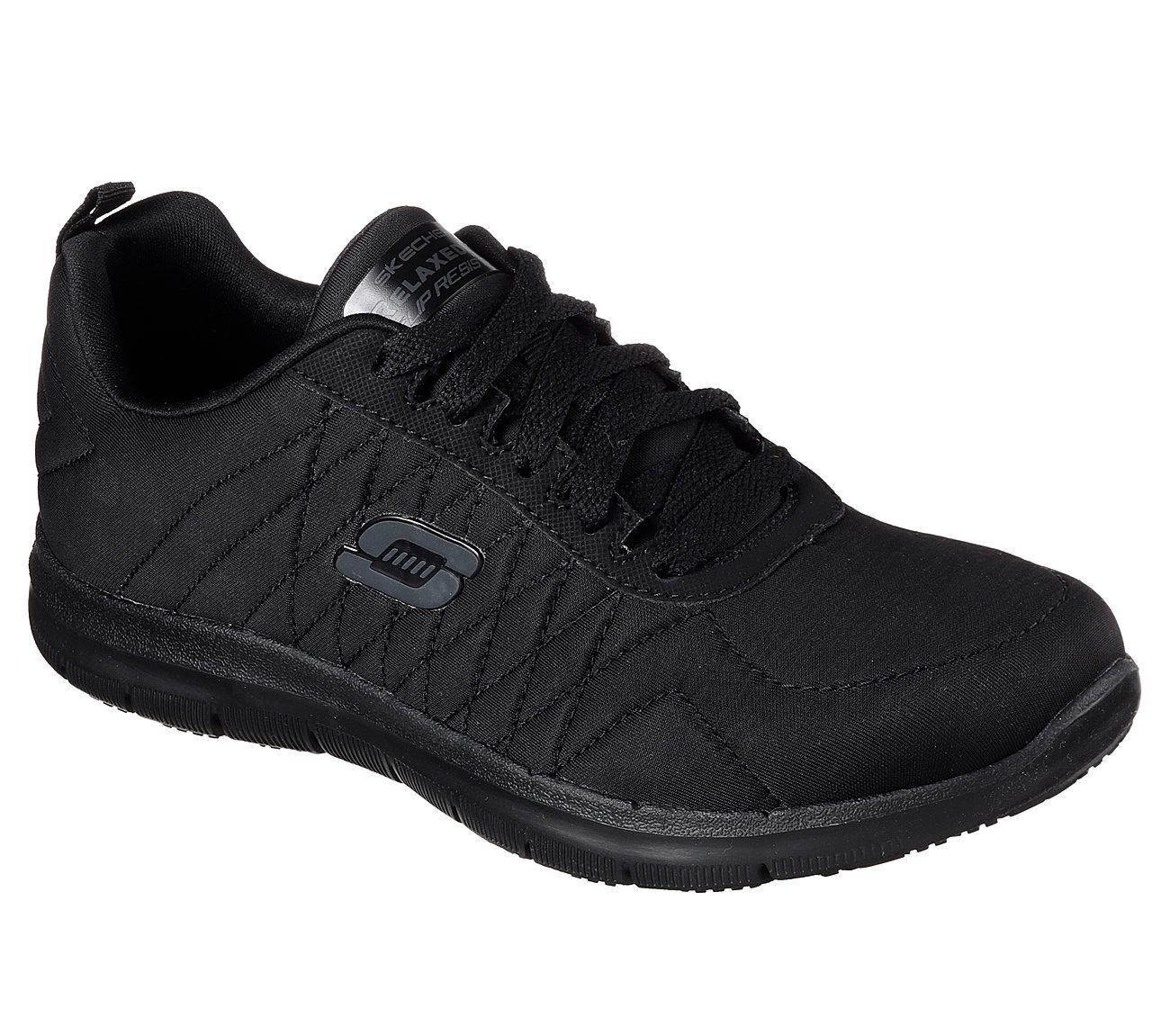 77204 W Wide Black Skechers shoes Women Memory Foam Work Slip Resistant ...