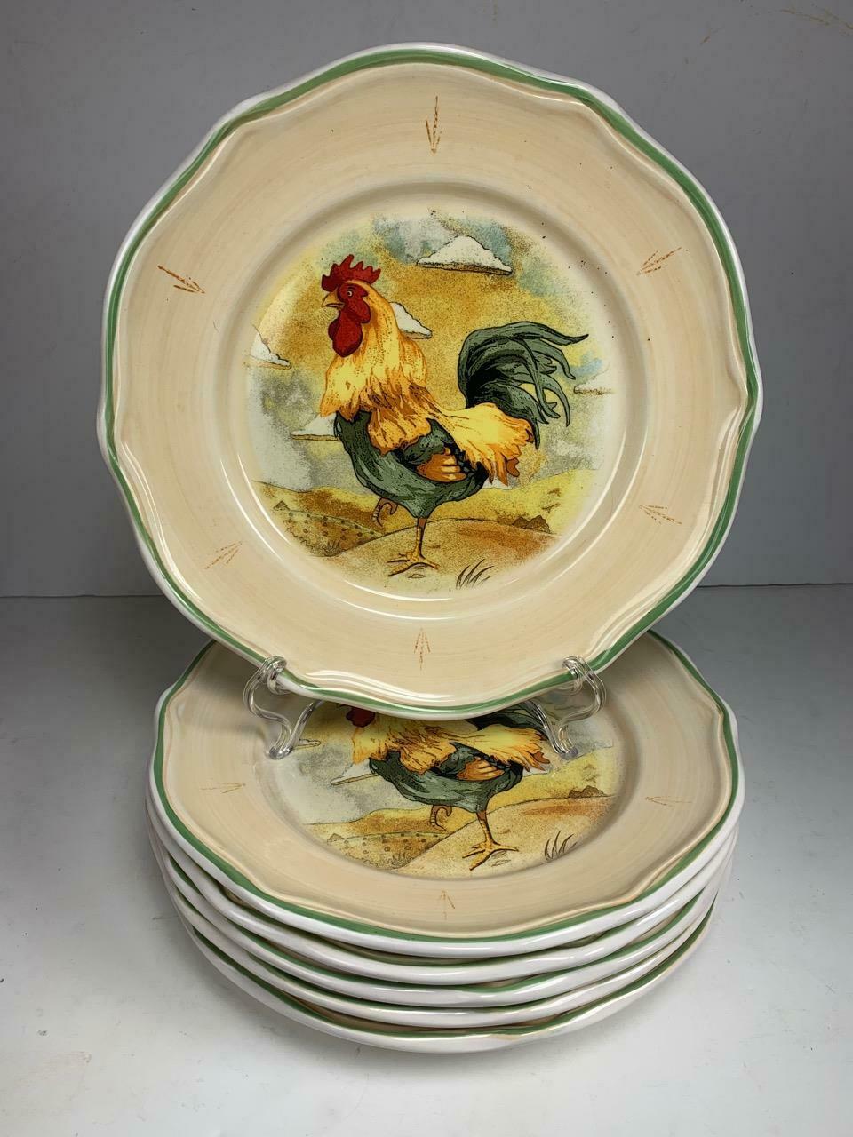 Set of 6 Gibson Royal Rooster Hand painted Dinner Plates 10.75