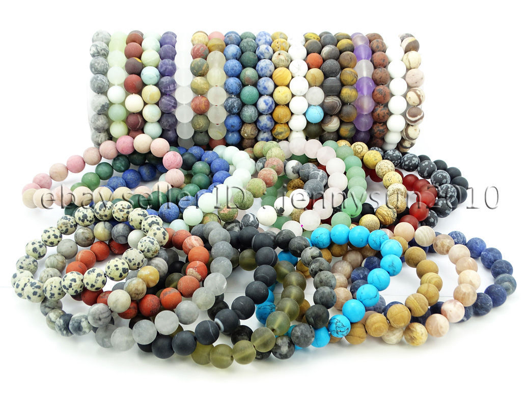 Handmade 10mm Matte Frosted Natural Gemstones Round Beads Stretchy Bracelet