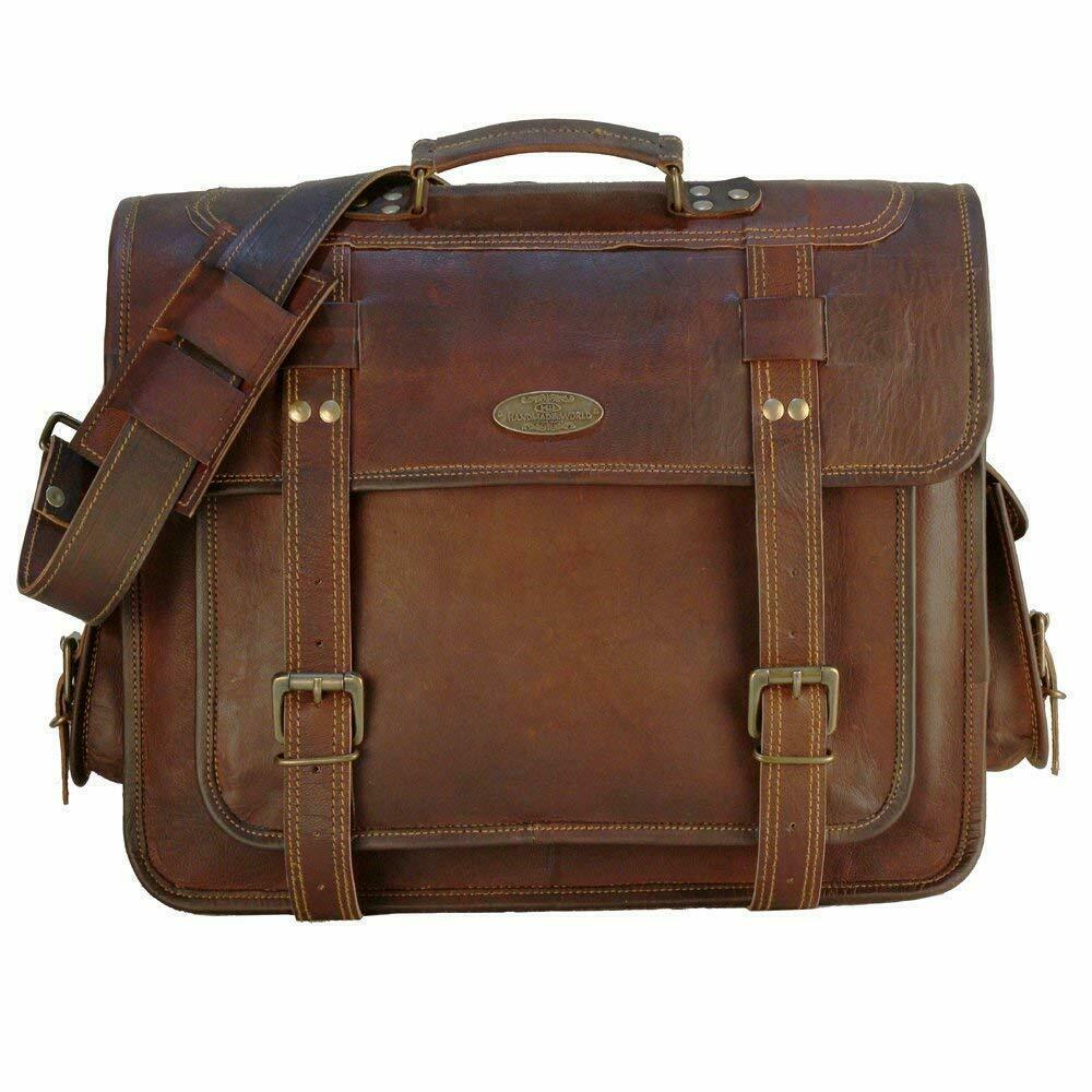 Men's Heavy Duty Genuine Leather Briefcase Messenger Bag 16 / 18 Inch ...
