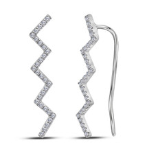 10k White Gold Womens Round Diamond Climber Zig Zag Earrings 1/6 Cttw - $139.00