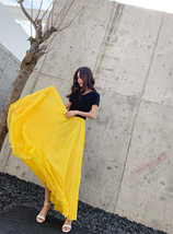 Yellow High Waist Long Chiffon Skirt Custom Plus Size Chiffon Maxi Outfit image 2