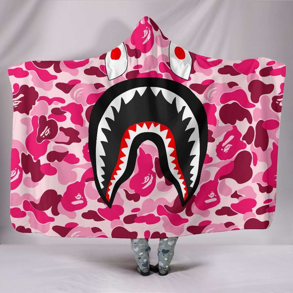 Bape Pink Shark Mouth Camo Hooded Blanket - Blankets & Throws