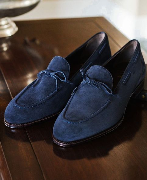 Bespoke Men's Blue Suede Leather Loafer Moccasin Formal Dress Leather Shoes