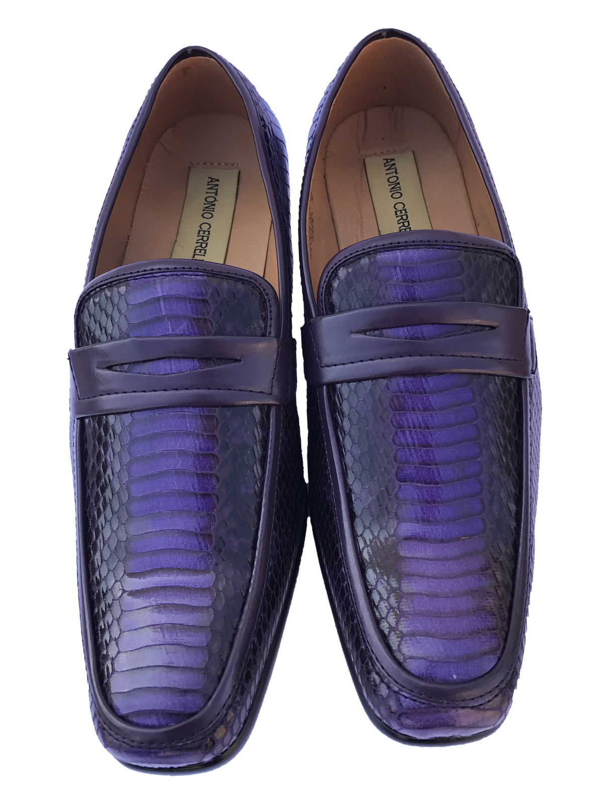 Antonio Cerrelli Mens Purple Slipon Faux Snake Embossed Dress Loafers