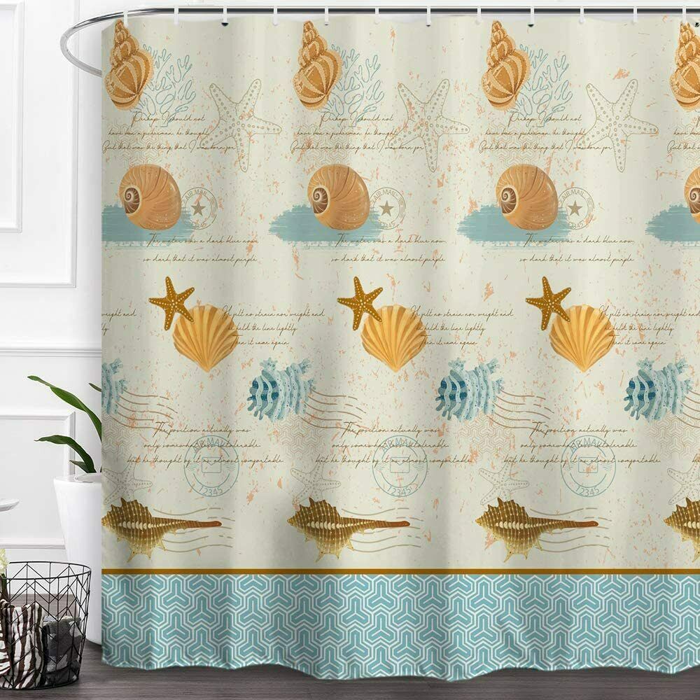 Elegant Seashell Coastal Nautical Farmhouse Fabric Shower Curtain