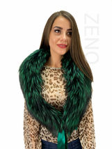 Silver Fox Fur Collar 47' (120cm) Fur Boa Saga Furs Green Color Fur Big Scarf  image 3