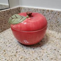Red Apple Jar / Bowl with Lid, Ceramic, Vintage Red Apple Canister Trinket Box