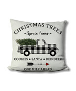 Buffalo Plaid Truck Pillow Cover - Christmas Pillow - Christmas Trees - ... - £13.67 GBP