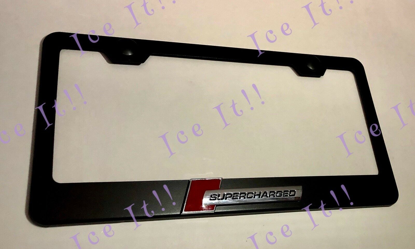 SUPERCHARGED 3D RAISED AUDI Black Stainless Steel License Plate Frame