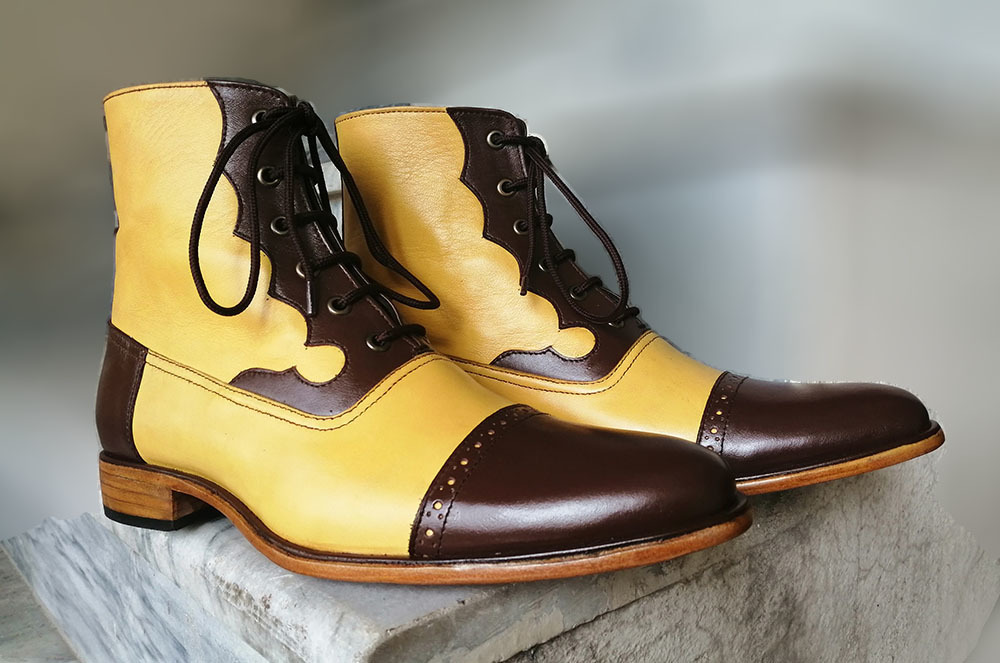 Handmade Men's Two Tone Cap Toe Lace Up Leather Boots, Men Stylish Lace Up Boots