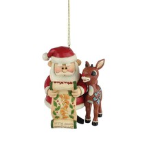 Jim Shore Christmas Ornament Rudolph & Santa w Christmas List 3.5" High Hanging
