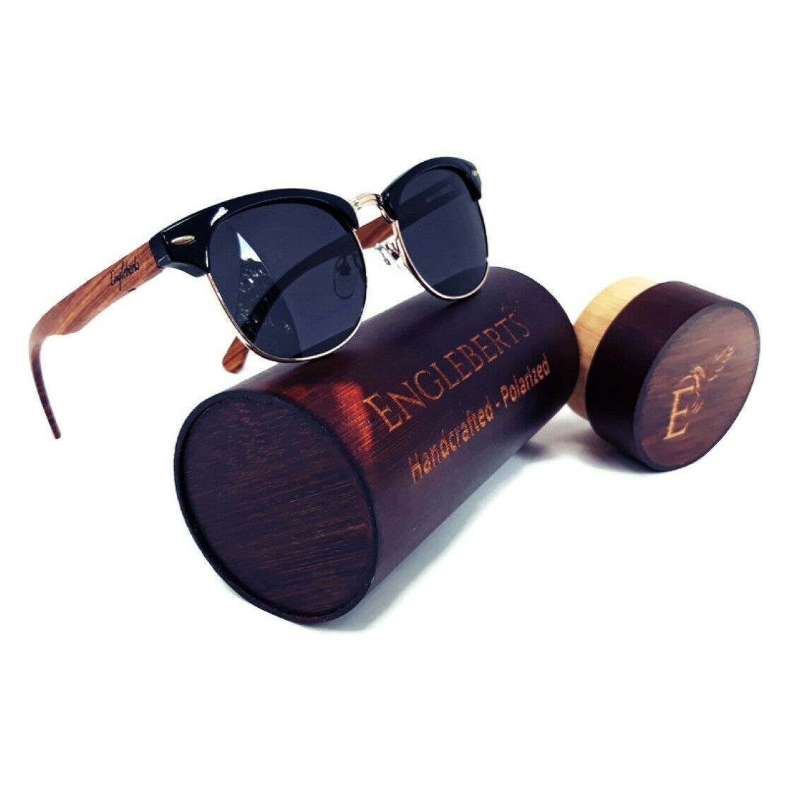 Handcrafted Walnut Wood Club Style Sunglasses With Bamboo Case, Polarized