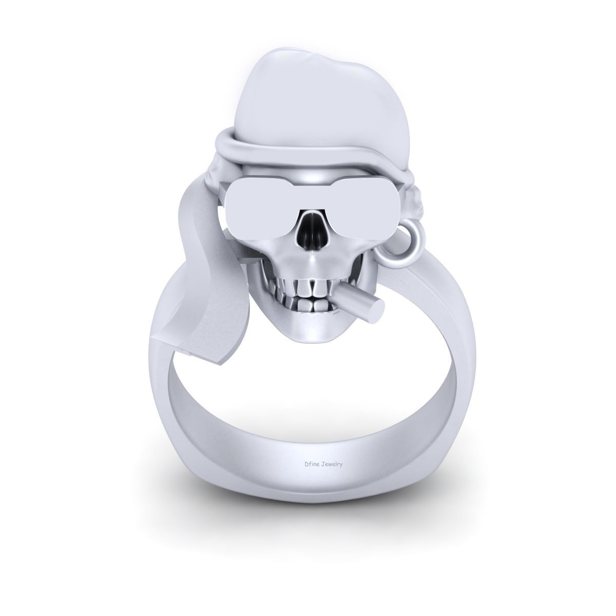 Solid 925 Sterling Silver Goggles and Cigar Biker Skull Ring Unisex Gothic Ring