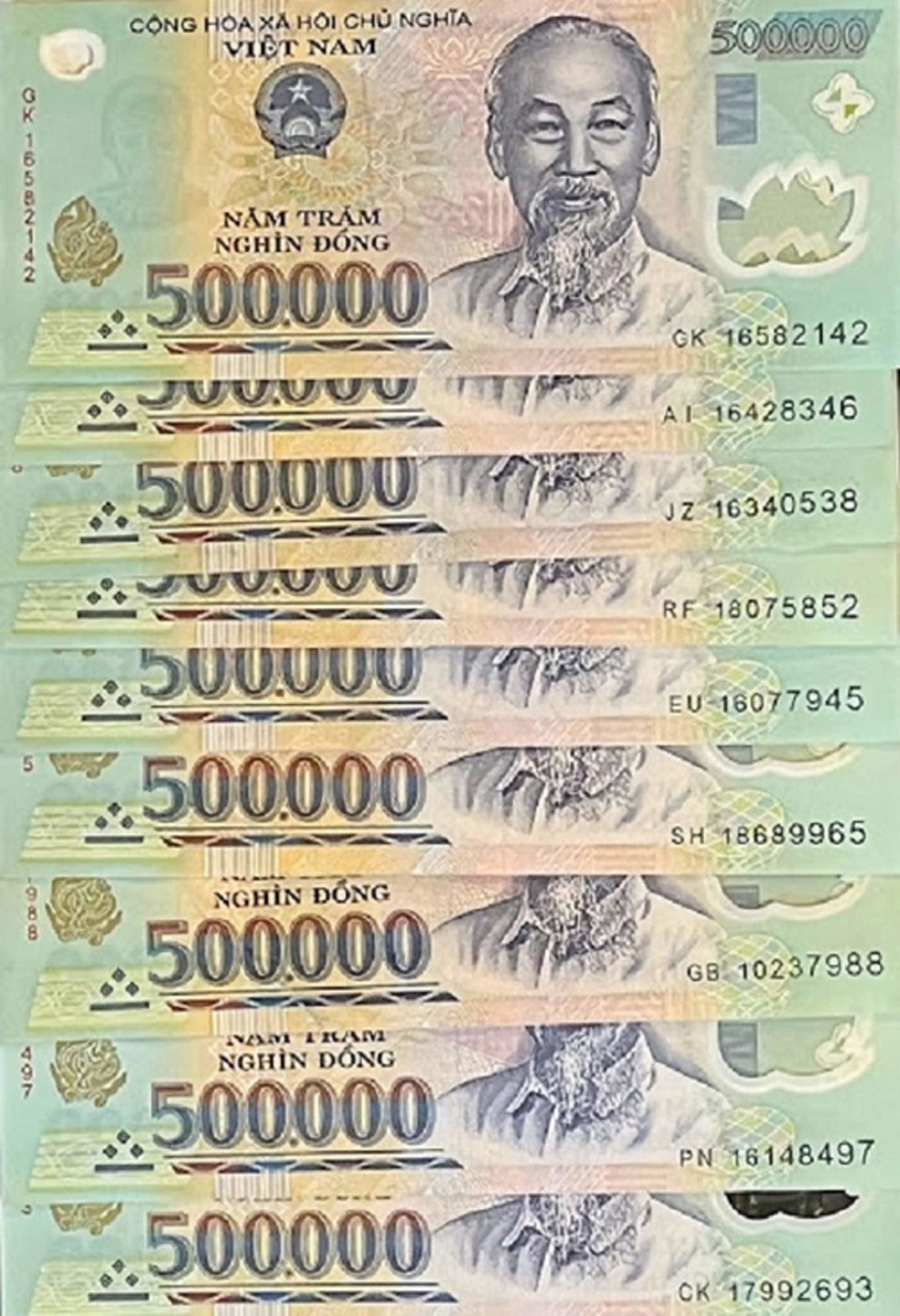 10 Million Vietnamese Dong 20 Pcs X 500 000 VND Polymer Banknotes 