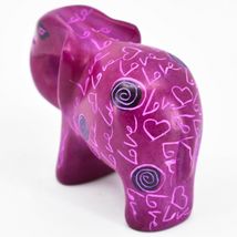 Hand Carved Kisii Soapstone "LOVE" Etched Pink Elephant Mini Figure Made Kenya image 3