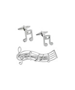 Sutton Music Note Cufflinks and Tie Clip Set Silver London New York New - $106.78