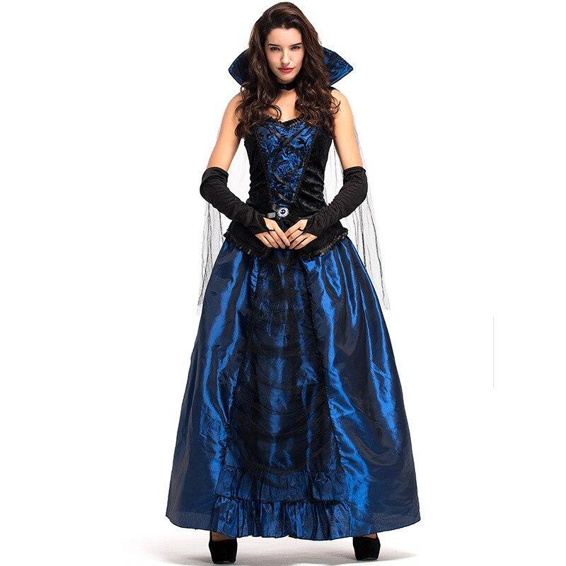 Dark Blue Women Countess Vampiress Adult Vampire Halloween Costume (One ...