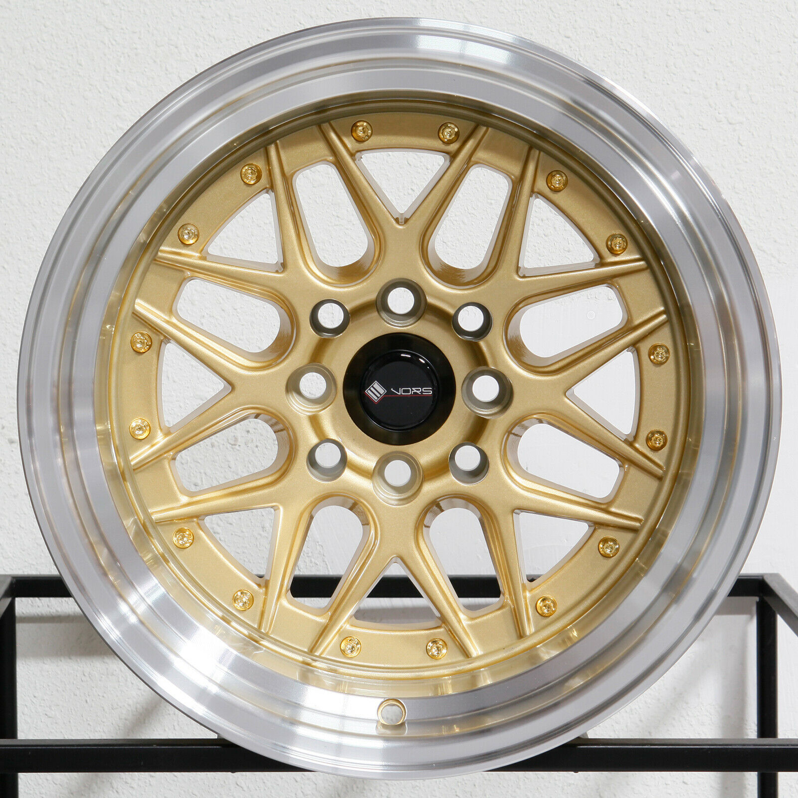 15x8 Vors VR7 4x100/4x114.3 0 Gold Wheels Rims Set(4) 73.1 - Wheels