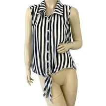 Marianne Black &amp; White Stripe Button up Women&#39;s Black Sleeveless Blouse ... - $15.83