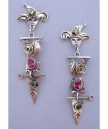 Jester Earrings Tourmaline Peridot Unique Handcrafted Post Pierced - $325.00