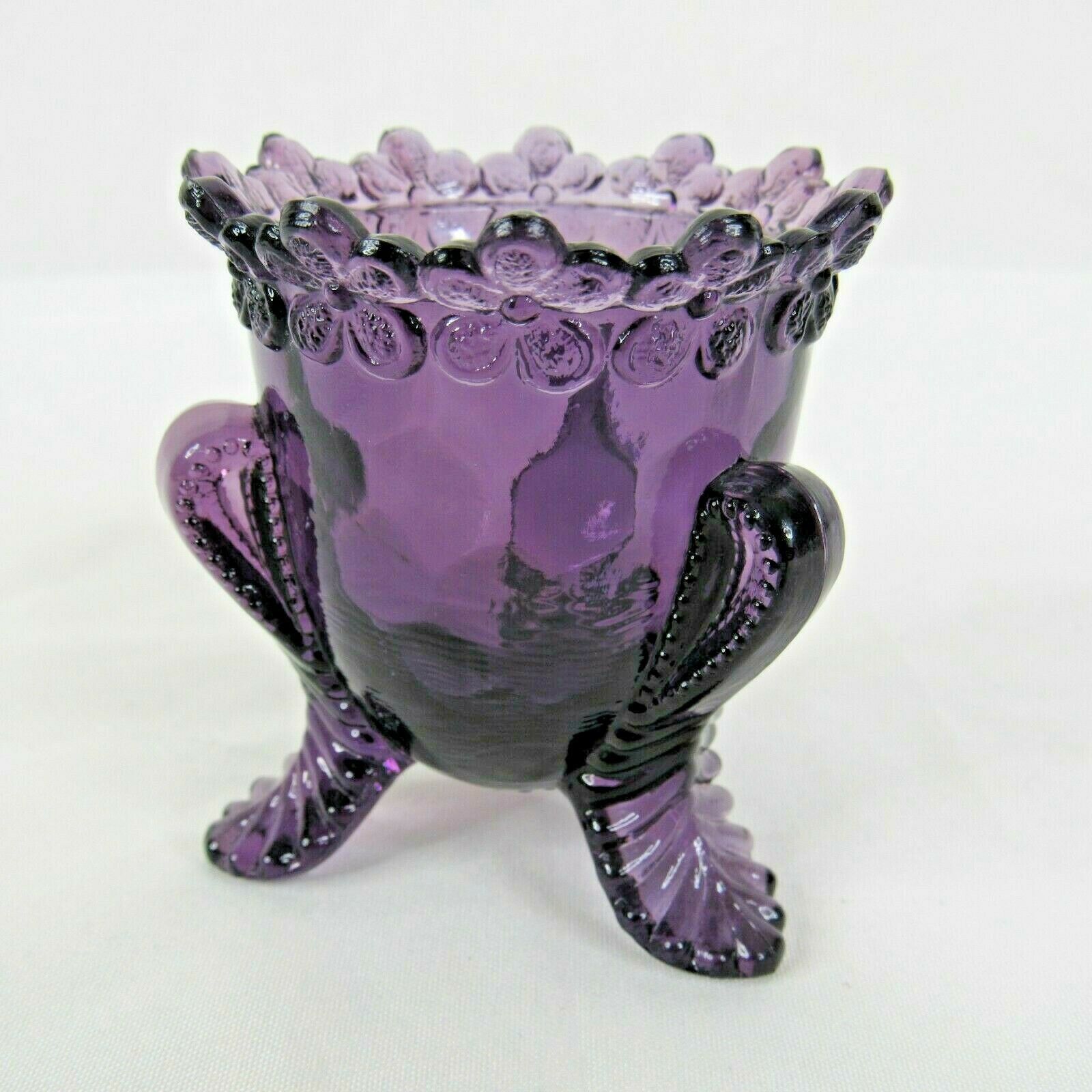 Glass Footed Toothpick Holder Floral Purple Vintage Degenhart Me