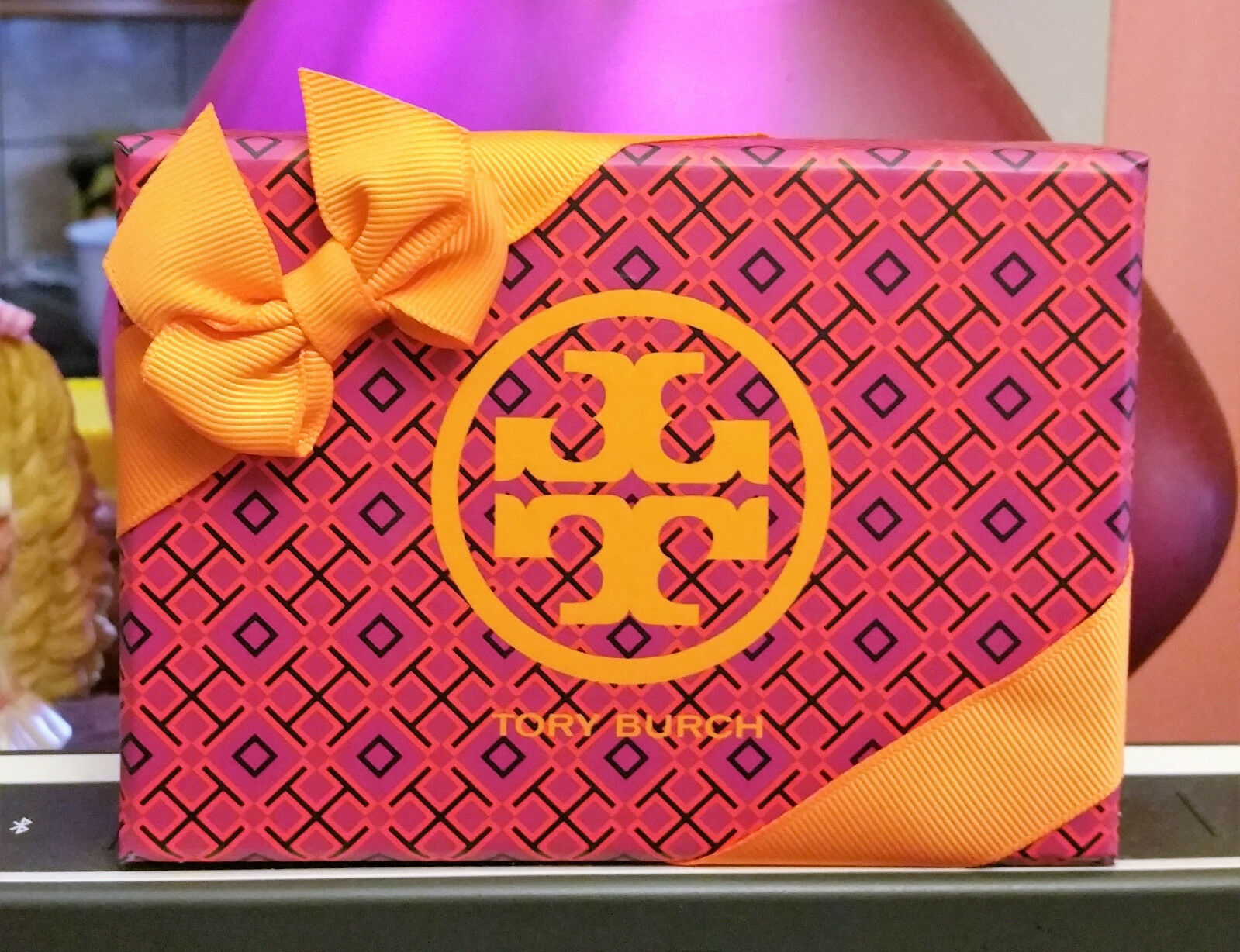 Tory Burch Gift Box w/ Orange Ribbon Bow, Insert, gift card flip over ...