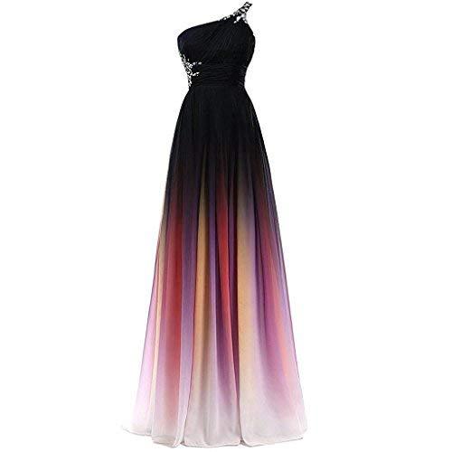 Lemai Beaded One Shoulder Gradient Chiffon Prom Evening Dresses Long Rainbow Col