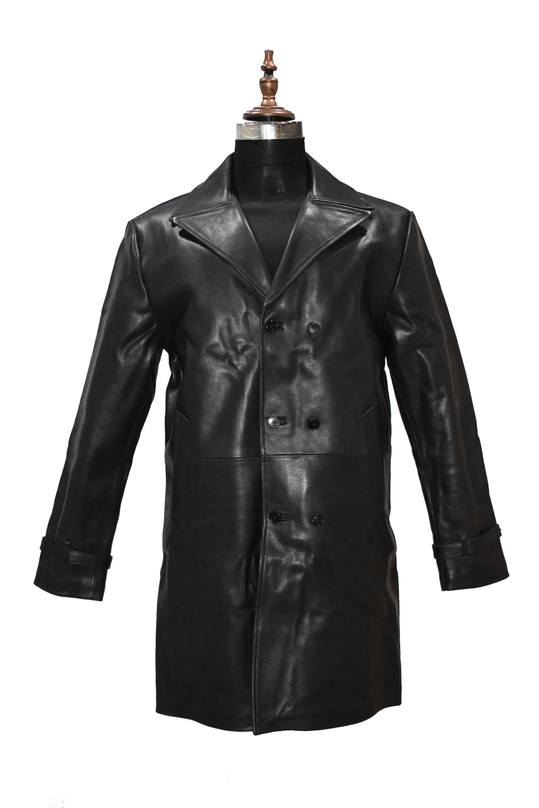 Men Vintage Black Real Cowhide Leather Trench Coat
