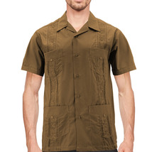 Men's Short Sleeve Brown Guayabera Button Up Cuban Embroidered Dress Shirt image 2