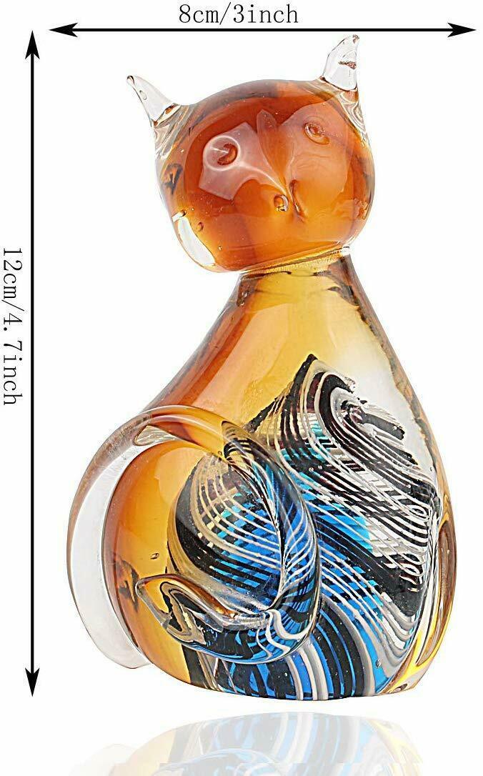 Hand Blown Glass Cat Figurine Amber Colored Figurines