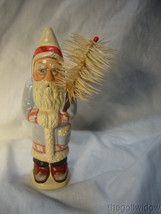 Vaillancourt Folk Art Santa in Blue with Feather Tree Signed no. 22031 image 1