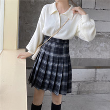 Knee Length Pleated Plaid Skirt Women Plus Size Navy Black Pleated PLAID SKIRTS image 7