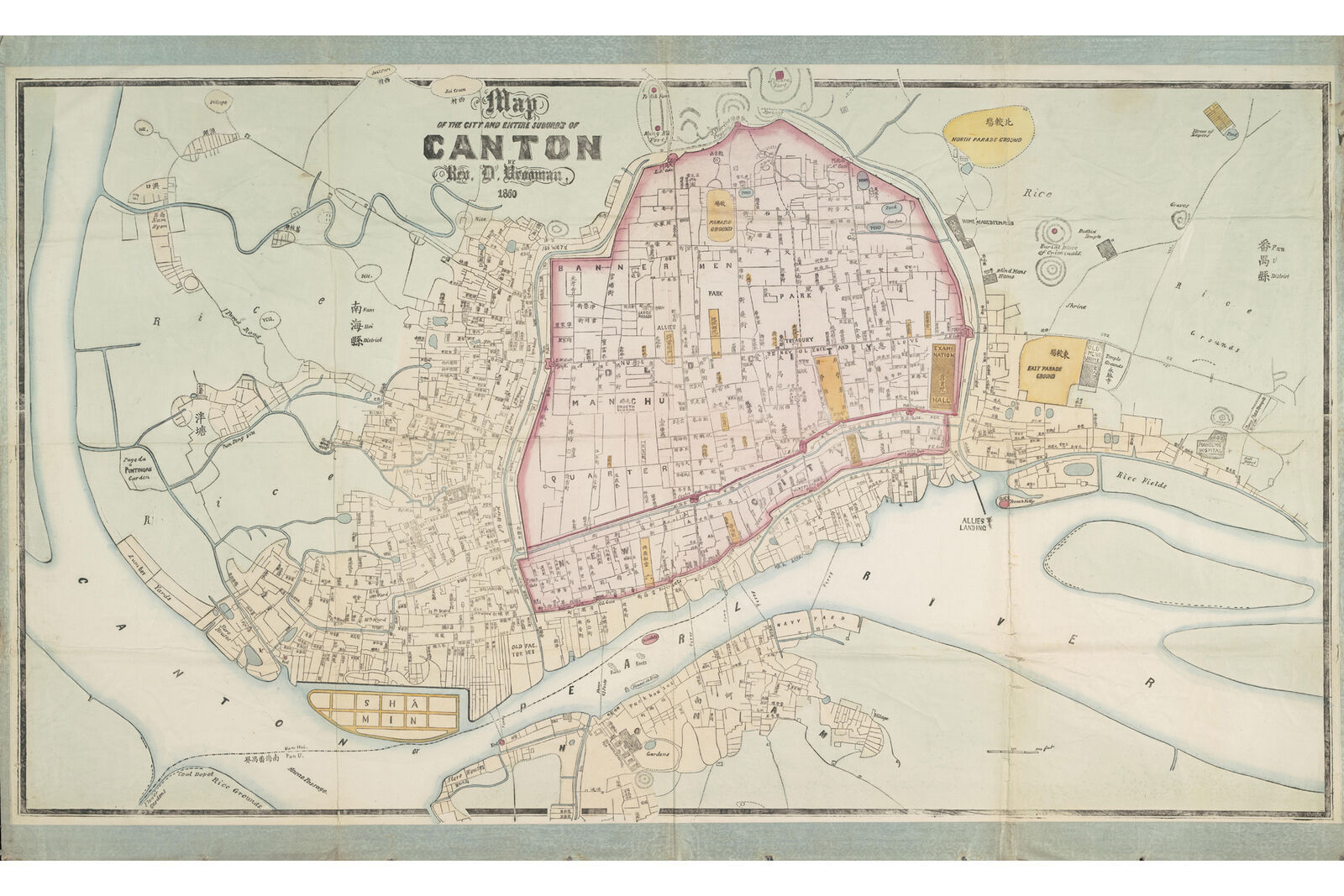 Canton China; Antique Map, 1860; Fine Quality Restored Print - Posters 