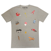 Tintin Icons grey t-shirt Official Moulinsart products New