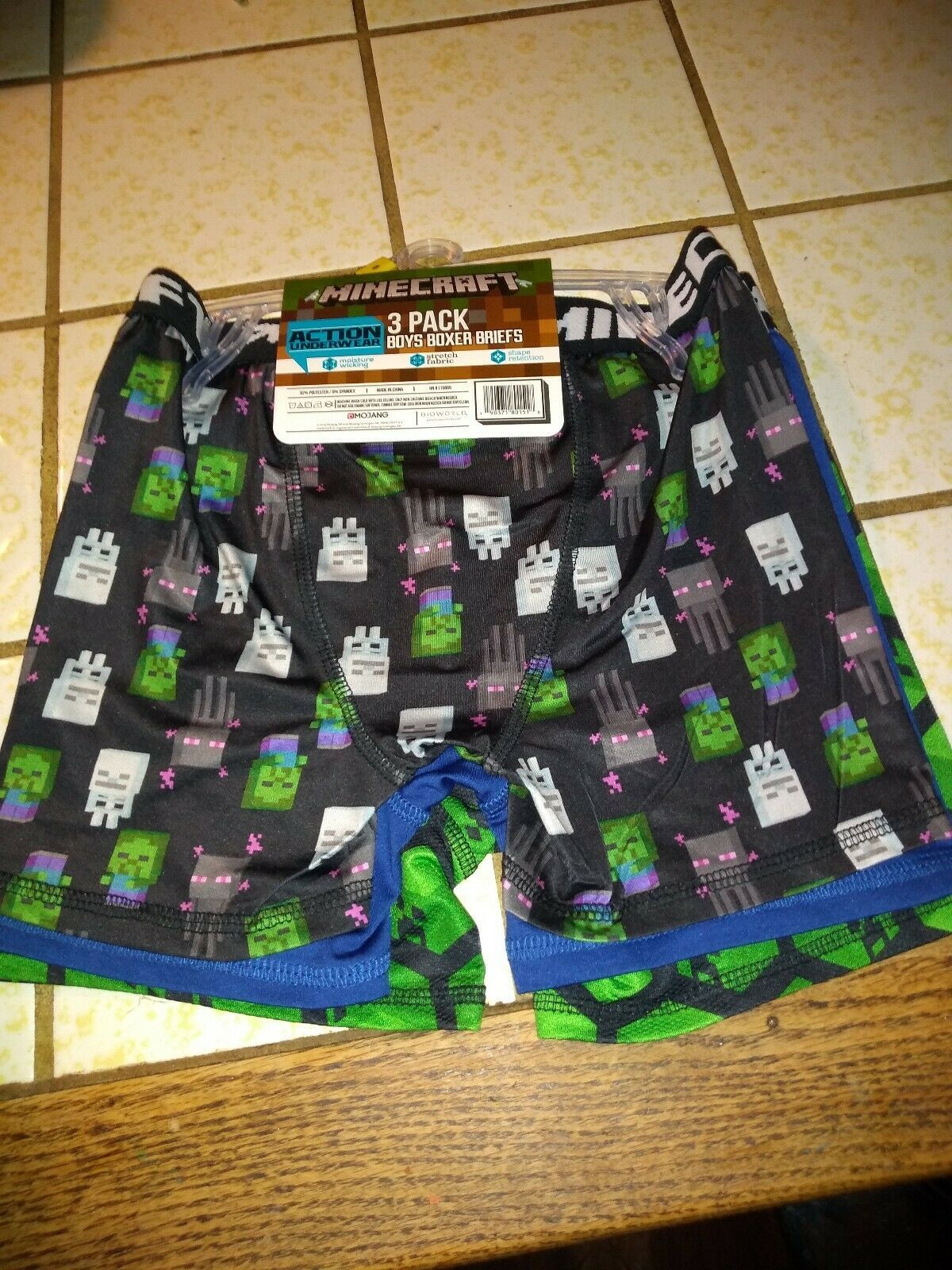 Minecraft Boys Boxer Briefs Size 8 Medium Action Underwear 3Pack New