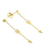 18K YELLOW GOLD ARROW PENDANT EARRINGS 38 MM, 1.5 INCHES, BRIGHT, MADE IN ITALY - $247.14